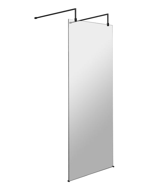 Hudson Reed 700mm Matt Black Wetroom Screen With Matt Black Support Arms and Feet