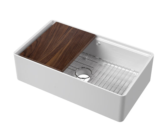 Nuie 795 x 460 x 220mm Butler Sink With Ledge, Grid & Chopping Board