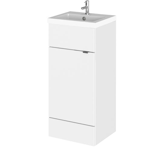 Hudson Reed Fusion 400mm Gloss White Floor Standing 1 Door Vanity Unit & Polymarble Basin