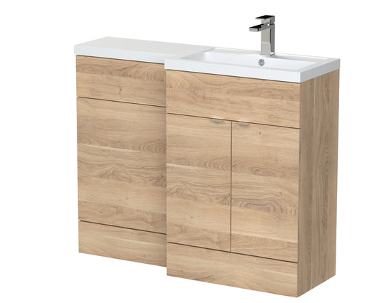 Hudson Reed Fusion 1100mm Right Hand Bleached Oak Combination Unit With Handles, With Overflow
