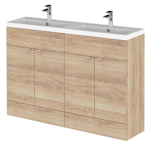 Hudson Reed Fusion 1205mm Bleached Oak 4-Door Floor Standing Vanity Unit With Double Basin