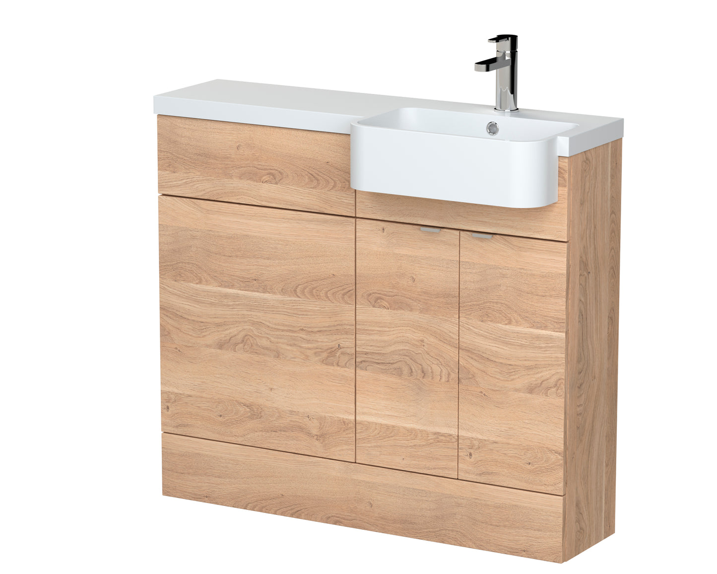 Hudson Reed Fusion 1000mm Bleached Oak Combination Unit & Right Hand Semi Recessed Basin With Soft Close Doors