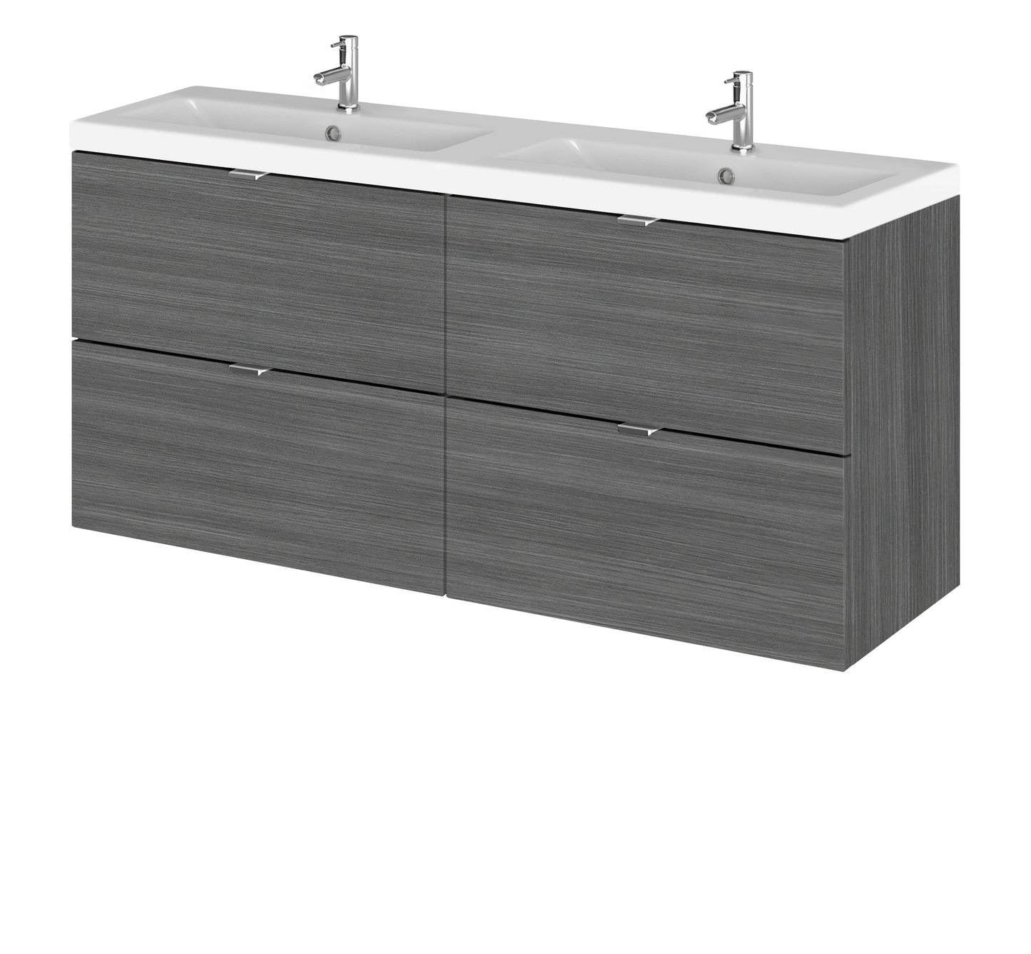 Hudson Reed Fusion 1200mm Anthracite Woodgrain Wall Hung 4 Drawer Vanity Unit with Double Basin