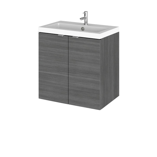 Hudson Reed Fusion 505mm Anthracite Woodgrain Wall Hung 2 Door Vanity Unit With Basin