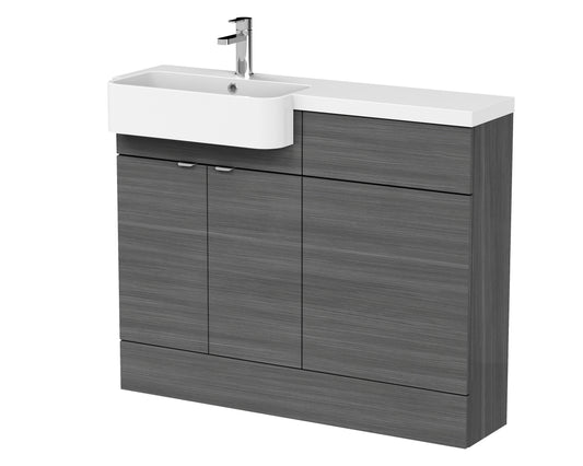 Hudson Reed Fusion 1100mm Anthracite Woodgrain Floor Standing Vanity & Toilet Unit with Semi Recessed Basin