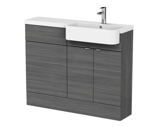 Hudson Reed Fusion 1100mm Floor Standing 2 Door Vanity Unit & Toilet with Right Hand Semi Recessed Basin Soft Close