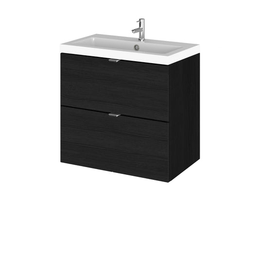 Hudson Reed Fusion 600mm Charcoal Black Wall Hung 2 Drawer Vanity Unit with Basin With Soft Close