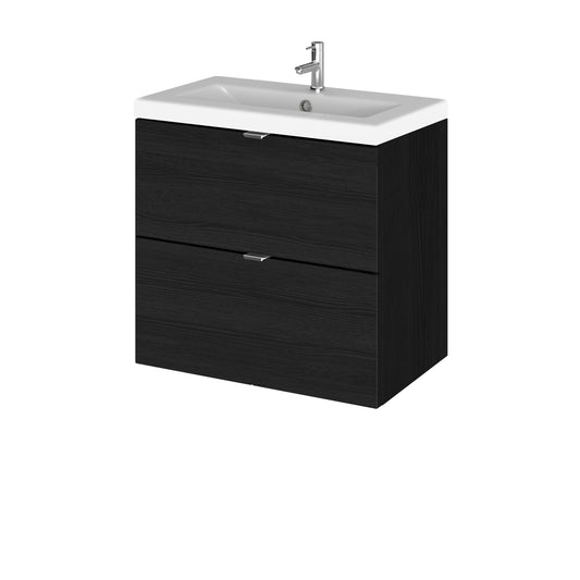 Hudson Reed Fusion 600mm Charcoal Black Wall Hung 2 Drawer Vanity Unit & Basin With Soft Close Drawers