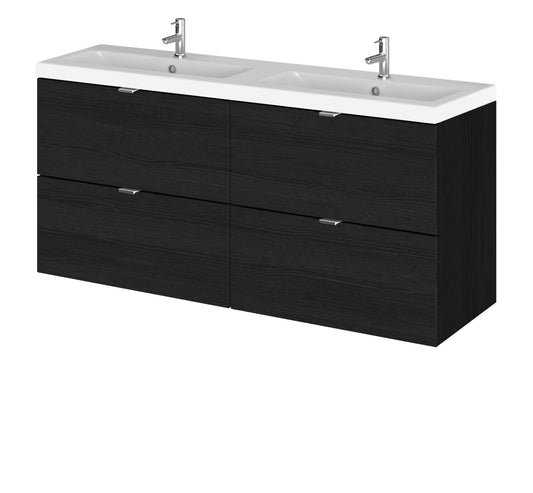 Hudson Reed Fusion 1200mm Wall Hung 4 Drawer Vanity Unit With Twin Ceramic Basin