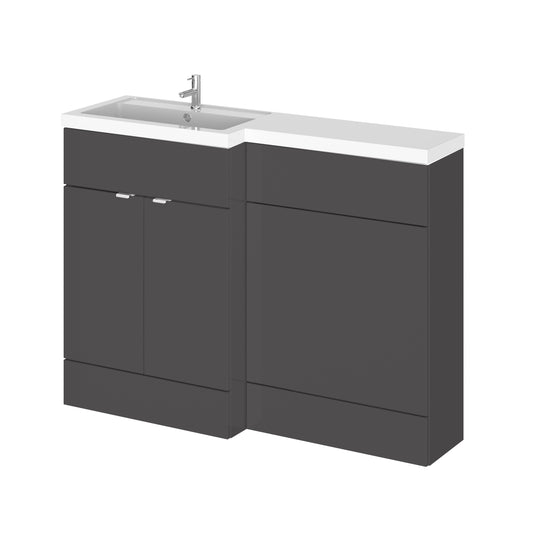 Hudson Reed Fusion 1200mm Gloss Grey Floor Standing 2 Door Vanity Basin & Toilet Left Hand Combination Unit