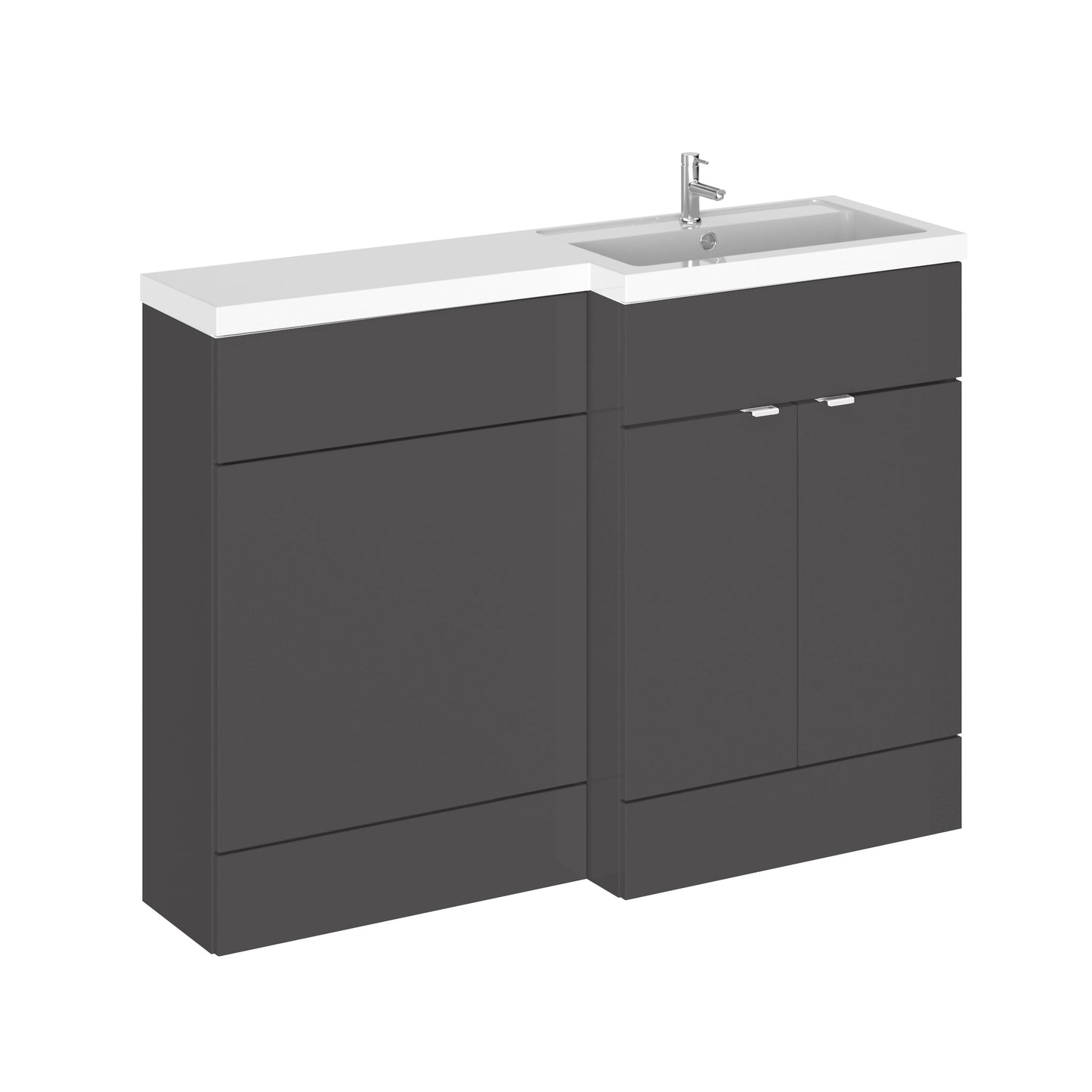 Hudson Reed Fusion 1200mm Gloss Grey Right Hand 2 Door Vanity Basin & Toilet Combination Unit
