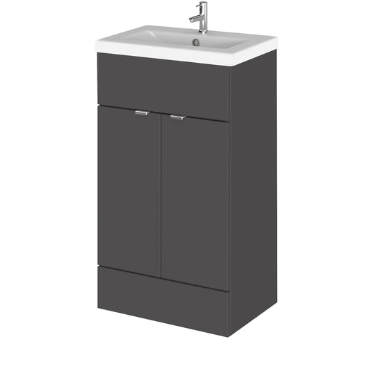 Hudson Reed Fusion 500mm Gloss Grey Floor Standing 2 Door Vanity Unit & Ceramic Basin
