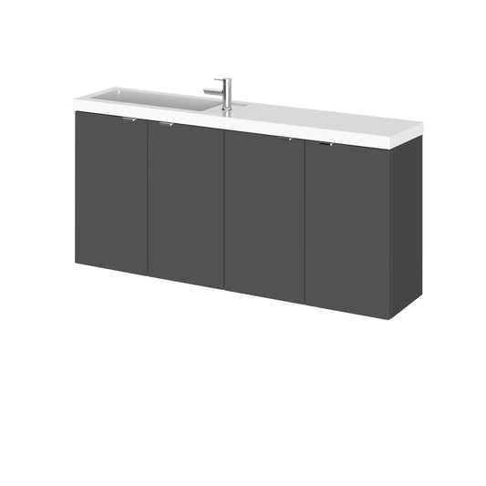 Hudson Reed Fusion 1200mm Gloss Grey Compact Wall Hung Vanity Unit & Basin With Soft Close Doors