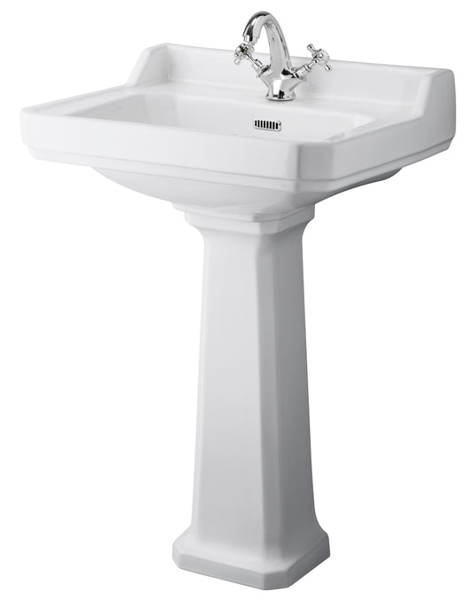 Hudson Reed Richmond 600mm 1 Tap Hole Comfort Height Pedestal Basin