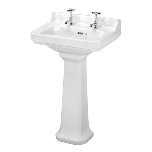 Nuie Traditional 595mm Basin & Pedestal 2 Tap Hole
