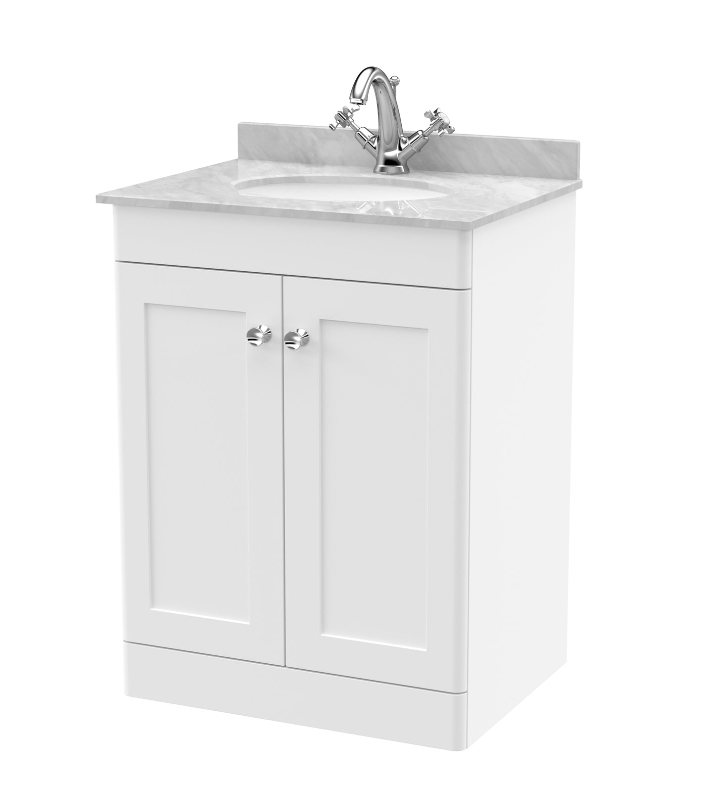 Classique 600mm Floor Standing 2 Door Bathroom Vanity Unit with Marble Top by Nuie