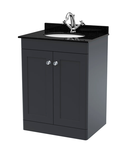 Classique 600mm Floor Standing 2 Door Bathroom Vanity Unit with Marble Top by Nuie