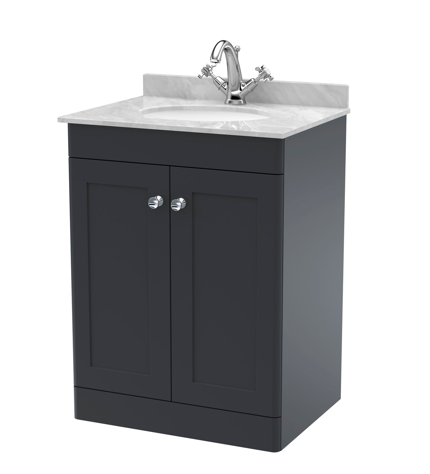 Classique 600mm Floor Standing 2 Door Bathroom Vanity Unit with Marble Top by Nuie