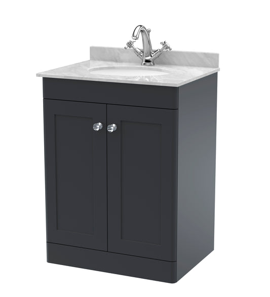 Classique 600mm Floor Standing 2 Door Bathroom Vanity Unit with Marble Top by Nuie