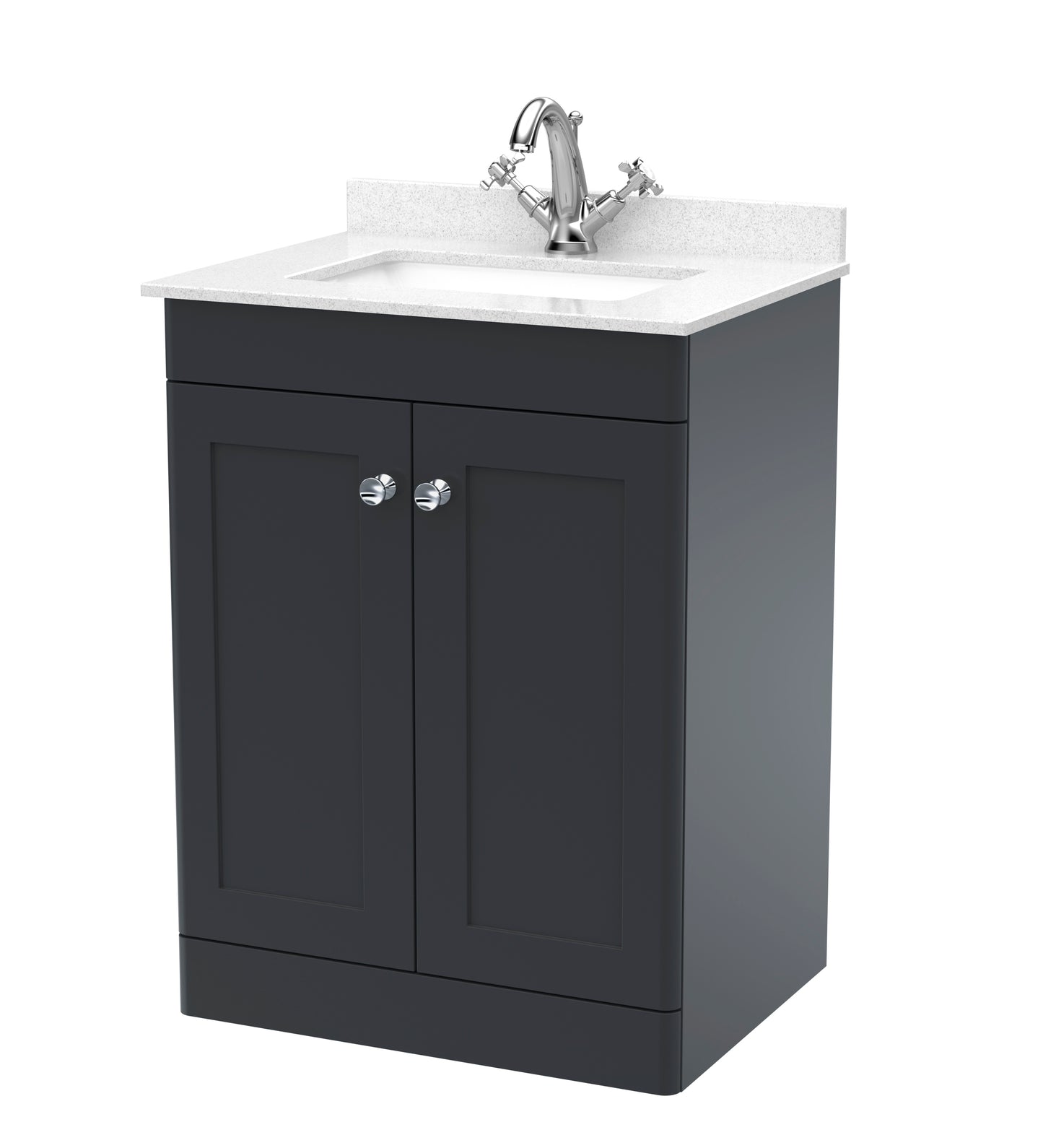 Classique 600mm Floor Standing 2 Door Bathroom Vanity Unit with Marble Top by Nuie