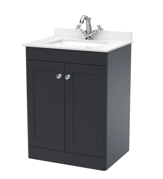 Classique 600mm Floor Standing 2 Door Bathroom Vanity Unit with Marble Top by Nuie