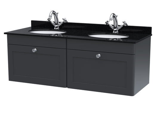 Classique 1220mm Wall Hung 2 Drawer Vanity Unit with Dark Marble Top by Nuie