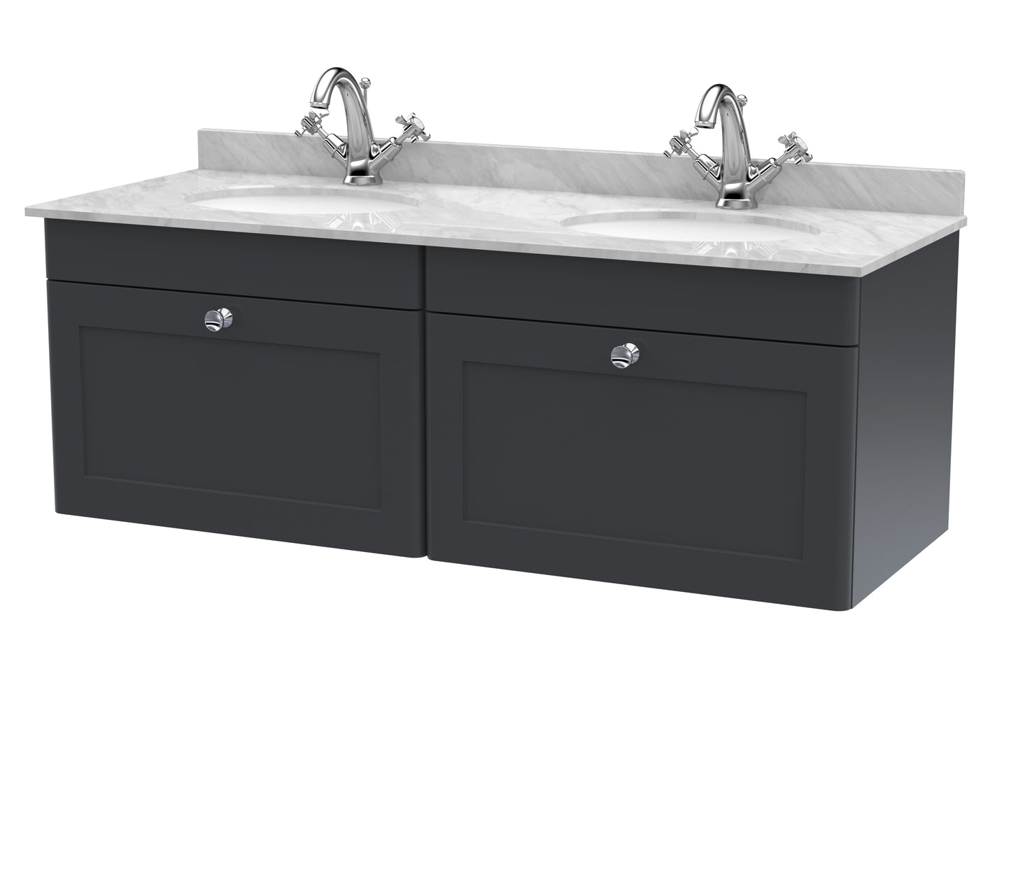 Classique 1220mm Wall Hung 2 Drawer Vanity Unit with White Marble Top by Nuie