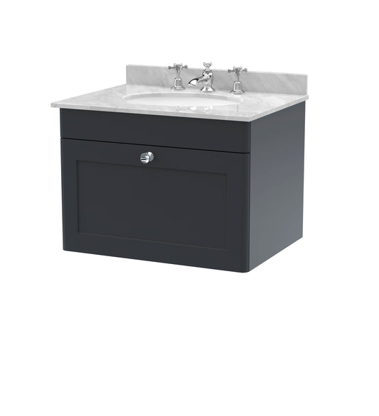 Classique 600mm Wall Hung 1 Drawer Bathroom Vanity Unit with Marble Top by Nuie