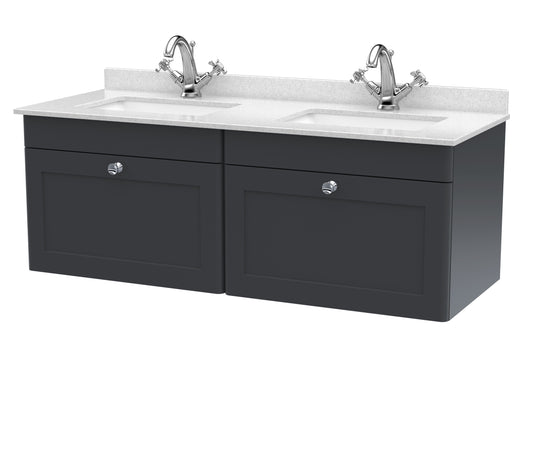 Classique 1200mm Wall Hung 2 Drawer Vanity Unit with Marble Top & Square Basin by Nuie
