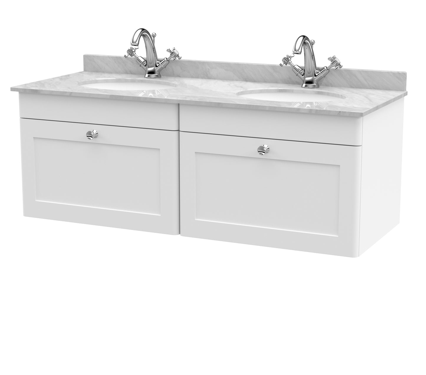 Classique 1220mm Wall Hung 2 Drawer Vanity Unit with White Marble Top by Nuie
