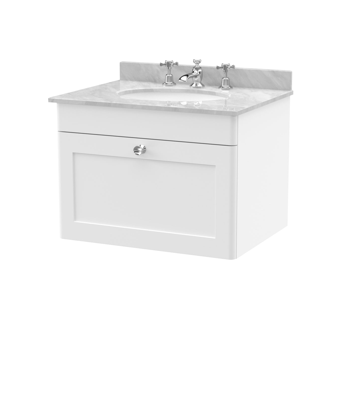 Classique 600mm Wall Hung 1 Drawer Bathroom Vanity Unit with Marble Top by Nuie