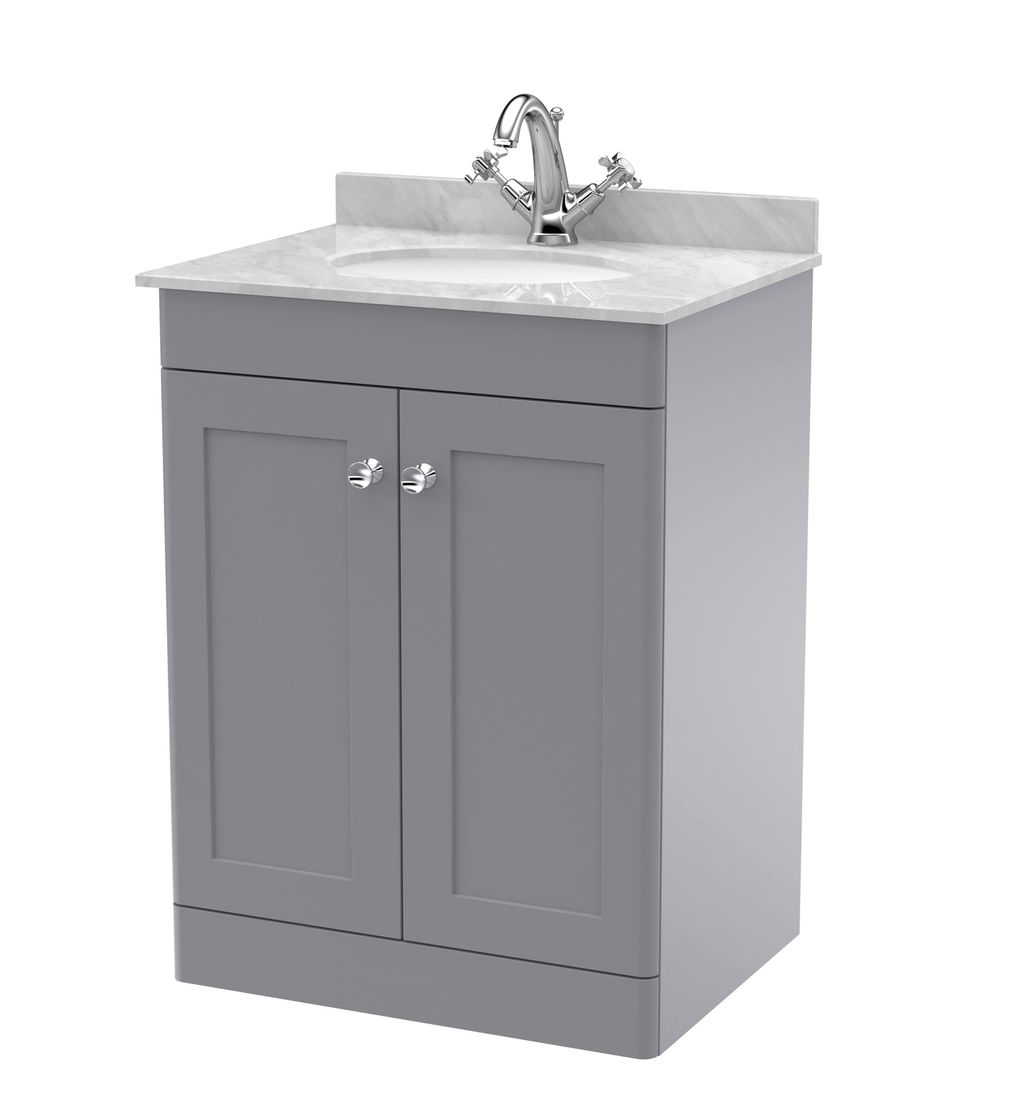 Classique 600mm Floor Standing 2 Door Bathroom Vanity Unit with Marble Top by Nuie