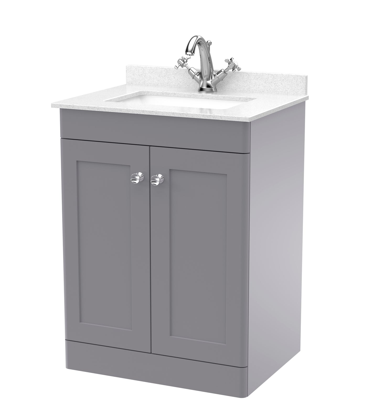 Classique 600mm Floor Standing 2 Door Bathroom Vanity Unit with Marble Top by Nuie