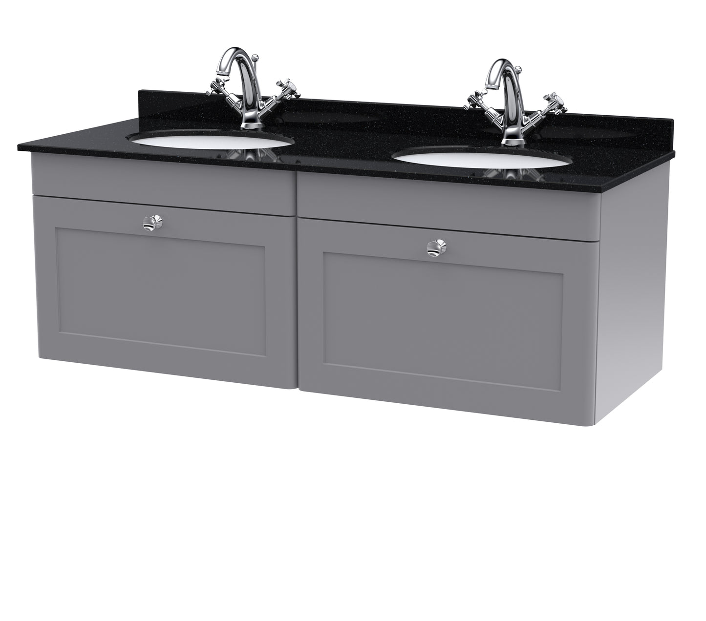 Classique 1220mm Wall Hung 2 Drawer Vanity Unit with Dark Marble Top by Nuie