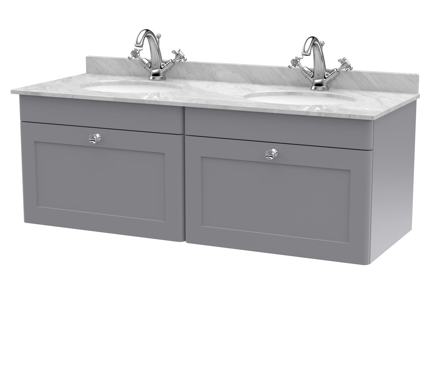 Classique 1220mm Wall Hung 2 Drawer Vanity Unit with White Marble Top by Nuie
