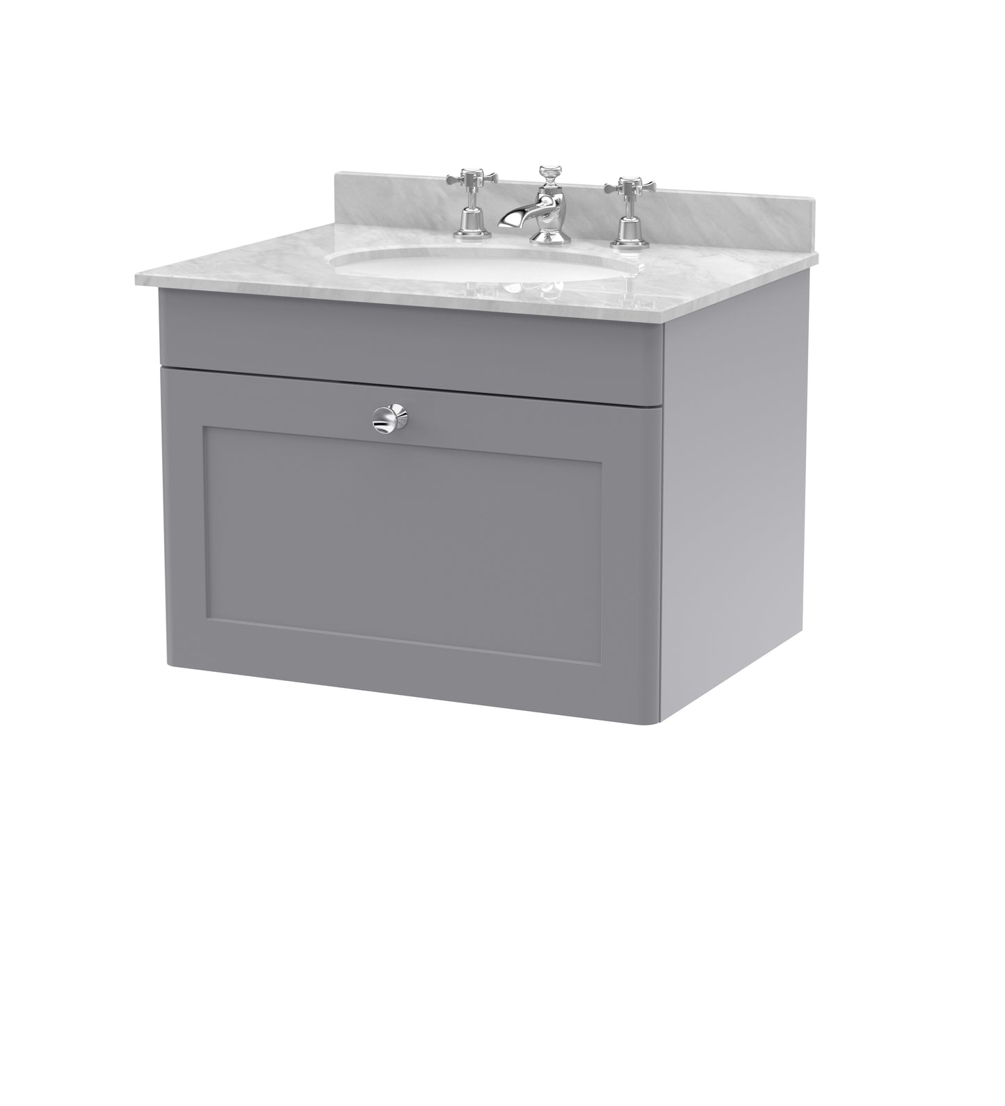 Classique 600mm Wall Hung 1 Drawer Bathroom Vanity Unit with Marble Top by Nuie
