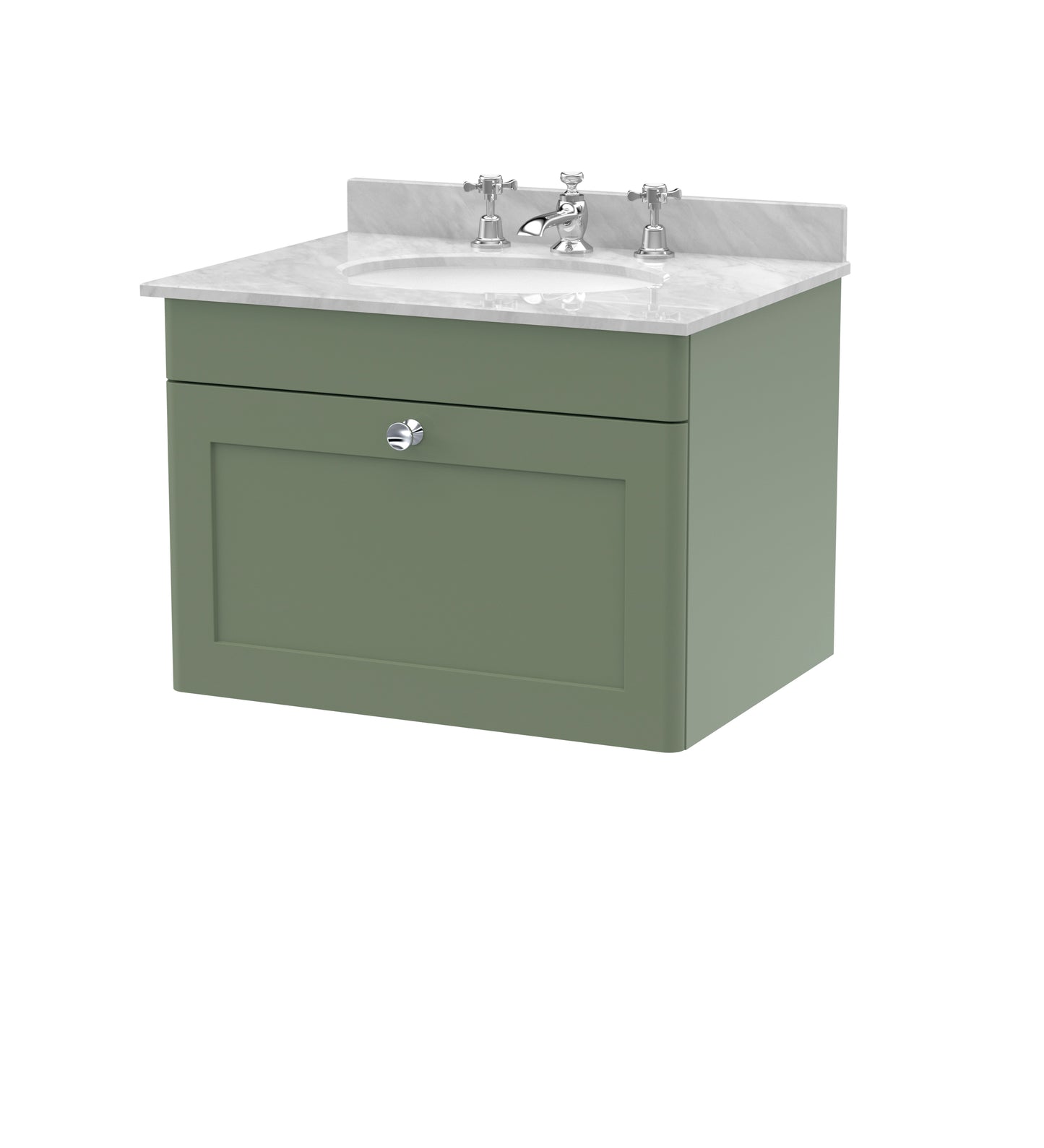 Classique 600mm Wall Hung 1 Drawer Bathroom Vanity Unit with Marble Top by Nuie