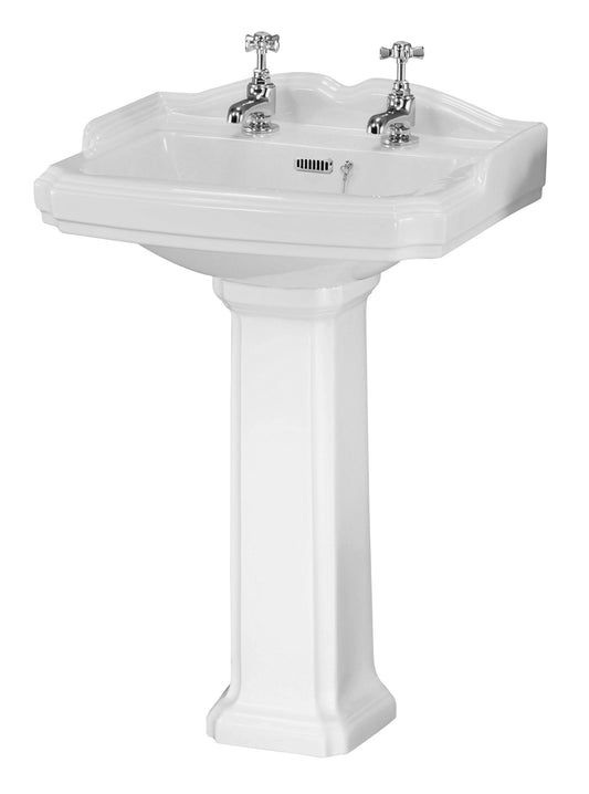 Nuie Traditional 590mm Basin & Pedestal 2 Tap Hole