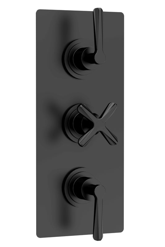 Traba Triple Thermostatic Concealed Shower Valve - 2 Outlet - Matt Black