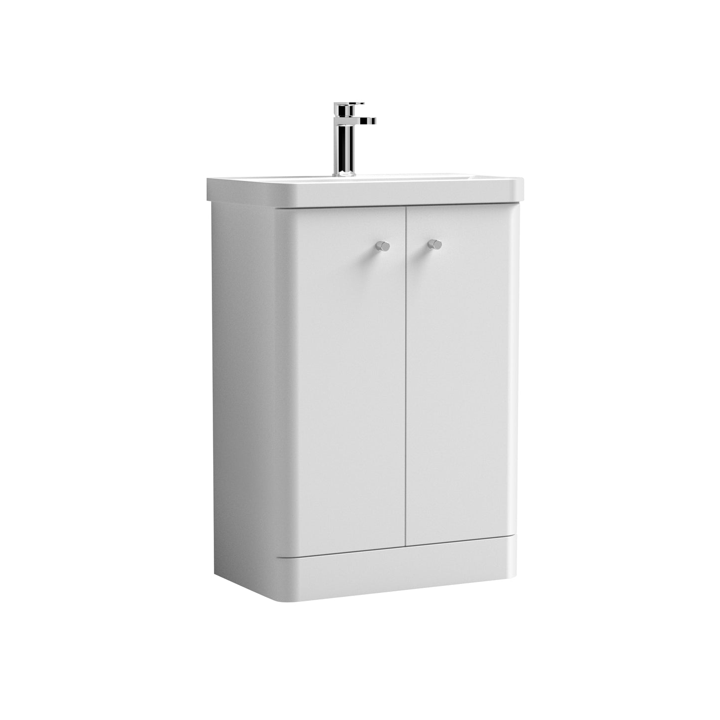 Nuie 600mm Gloss White Floor Standing 2 Door Vanity Unit with Ceramic Basin