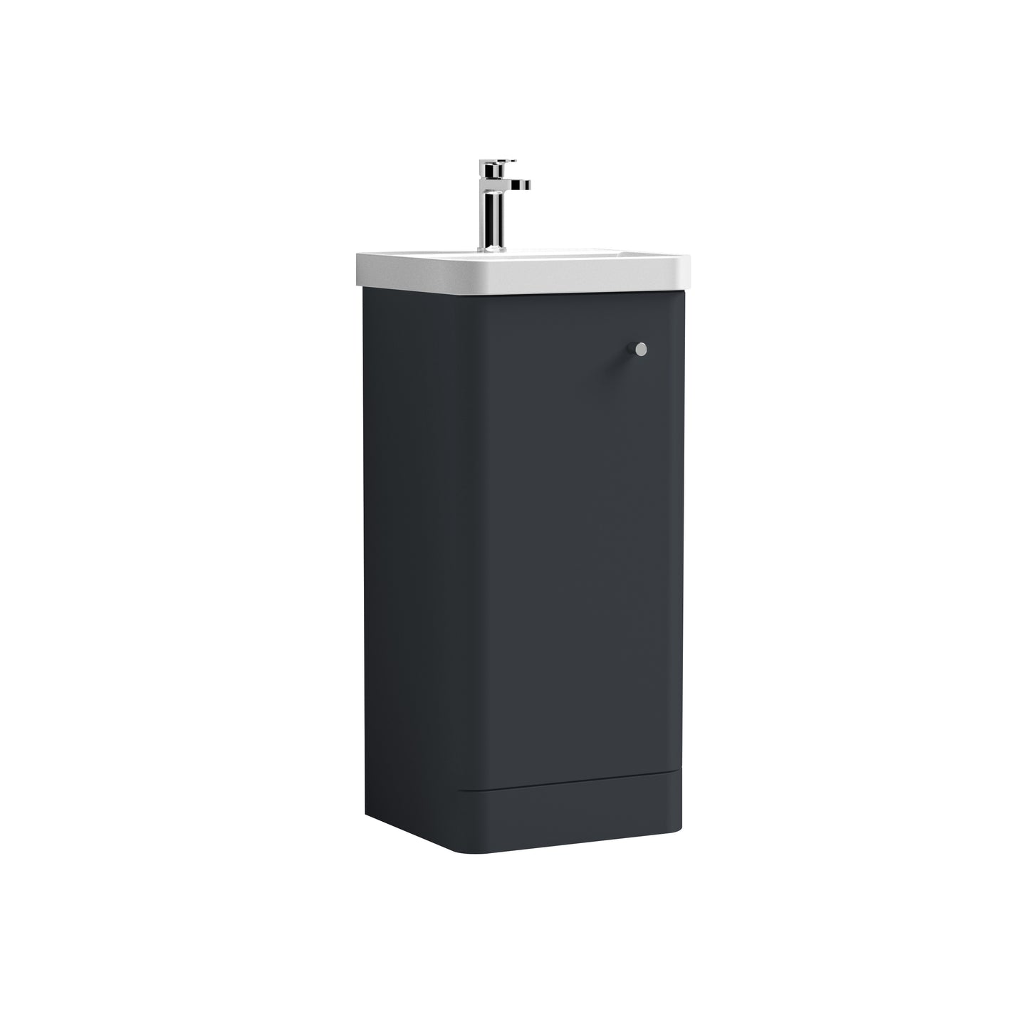 Nuie 400mm Soft Black Floor Standing 1 Door Vanity Unit With Ceramic Basin