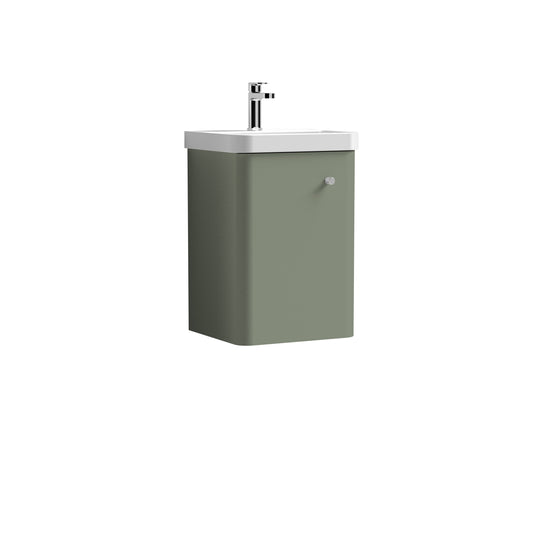 Nuie Core 400mm Satin Green Wall Hung 1 Door Vanity Unit With Basin