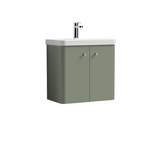 Nuie Core 600mm Satin Green Wall Hung 2 Door Vanity Unit With Basin