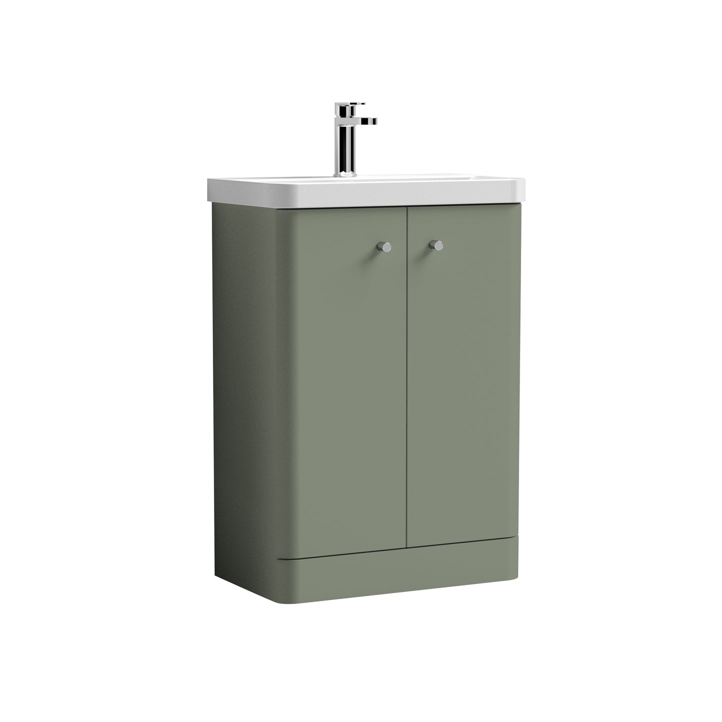 Nuie 600mm Satin Green Floor Standing 2 Door Vanity Unit with Vitreous China Basin