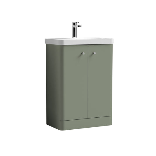 Nuie 600mm Satin Green Floor Standing 2 Door Vanity Unit with Vitreous China Basin