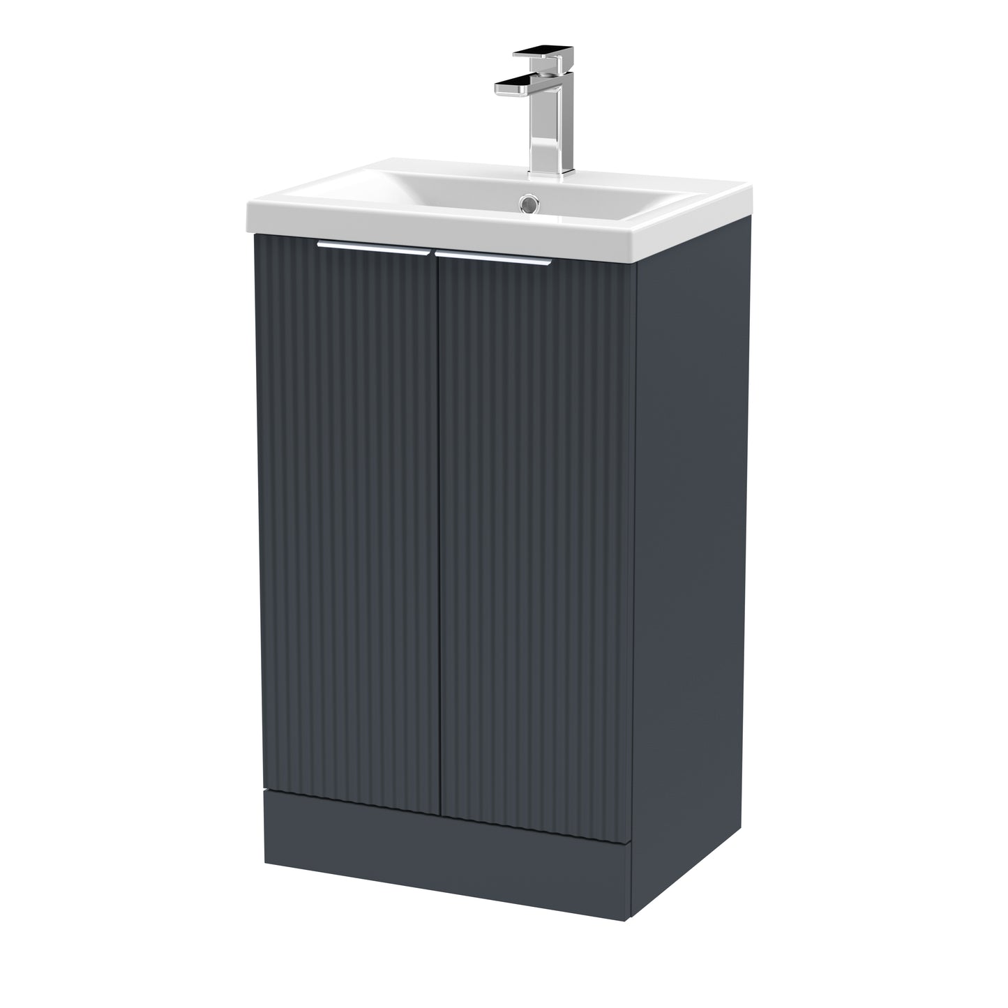 Hudson Reed Fluted 510mm Soft Black Floor Standing 2-Door Vanity Unit With Basin