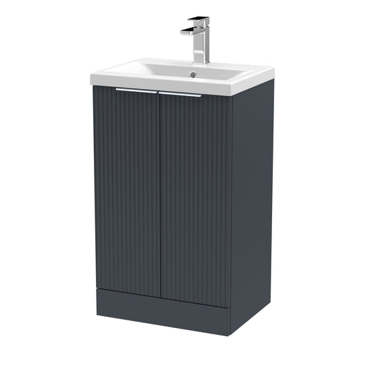 Hudson Reed Fluted 510mm Soft Black Floor Standing 2-Door Vanity Unit With Basin