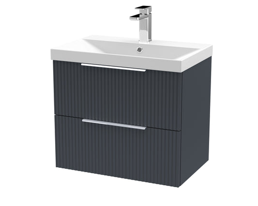 Hudson Reed Fluted 600mm Soft Black Wall Hung 2-Drawer Vanity Unit With Thin-Edge Basin