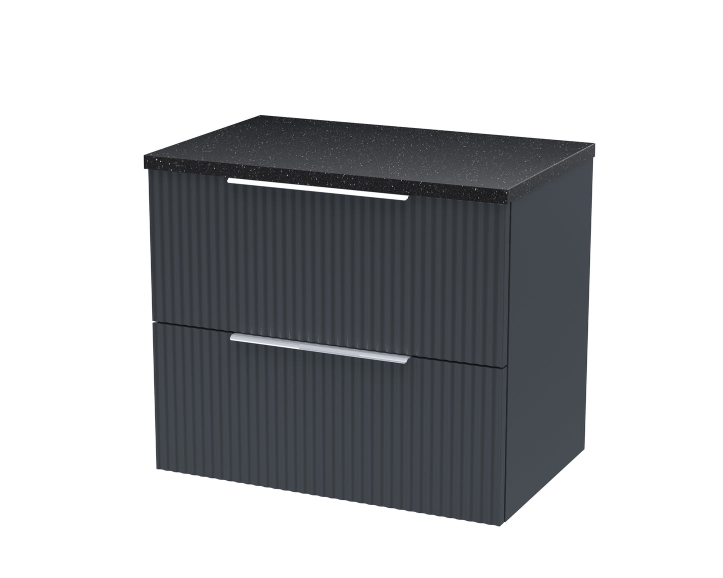 Hudson Reed Fluted 600mm Soft Black Wall Hung 2-Drawer Vanity Unit With Laminate Top