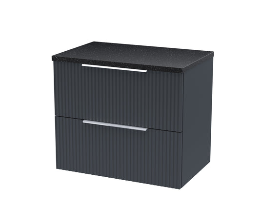 Hudson Reed Fluted 600mm Soft Black Wall Hung 2-Drawer Vanity Unit With Laminate Top